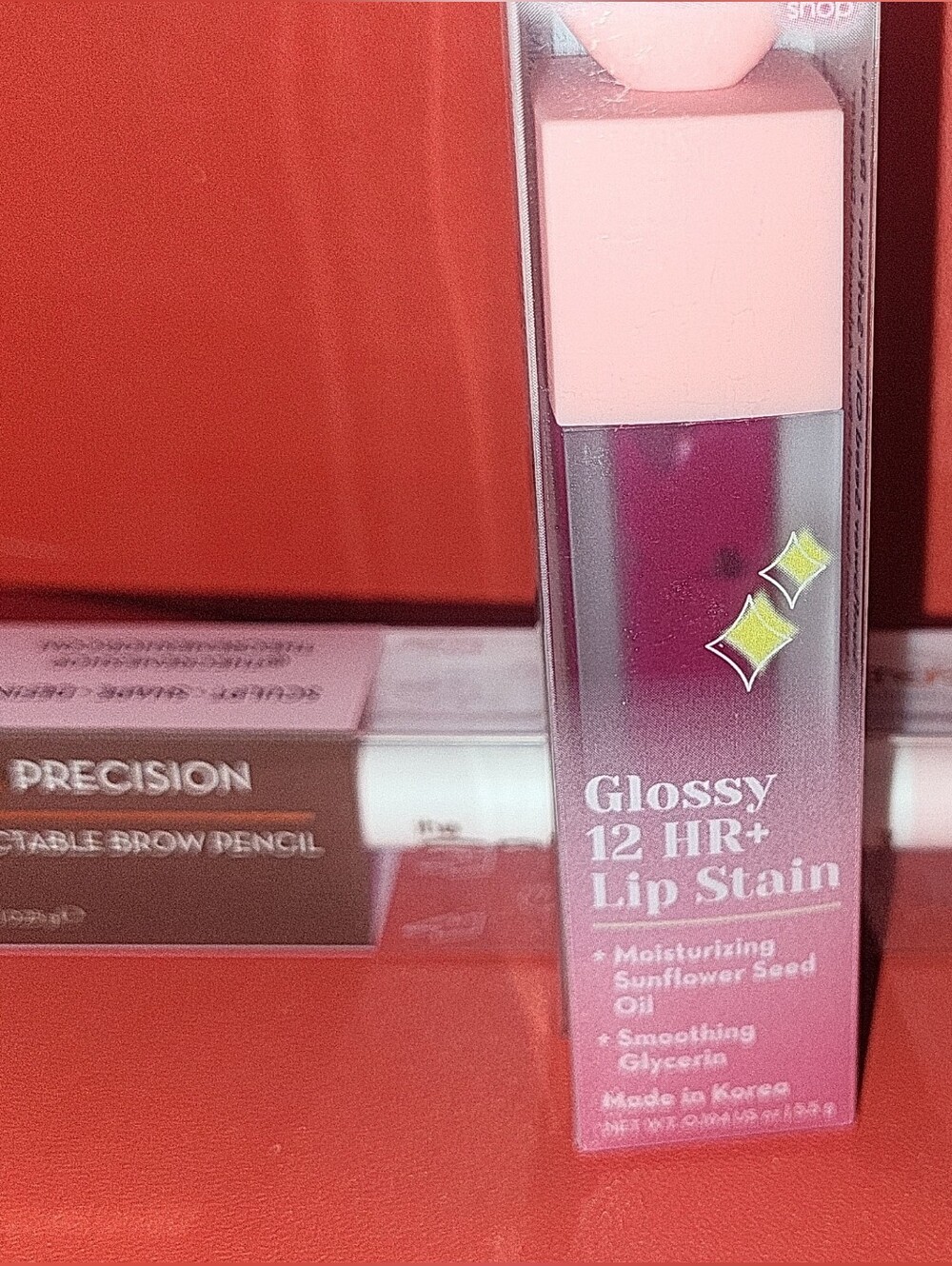 Glossy 12 HR+ Lip Stain And Brown Liner.